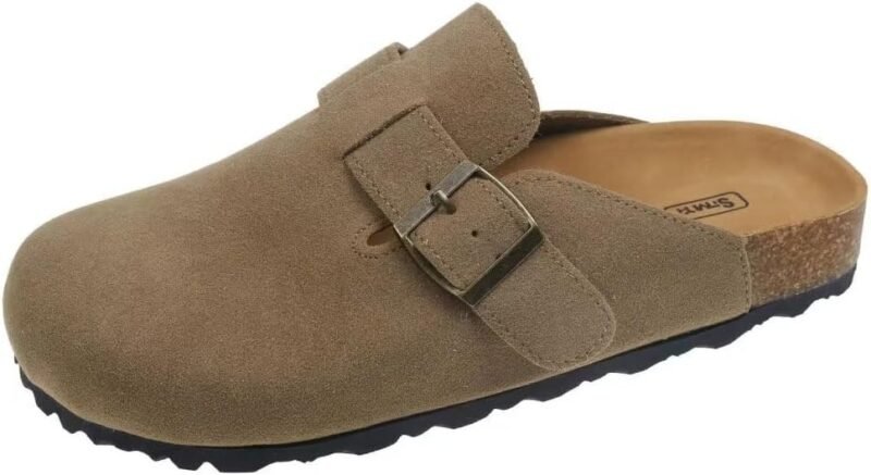 Women's Suede Clogs Leather Mules Cork Footbed Sandals Potato Shoes with Arch Support