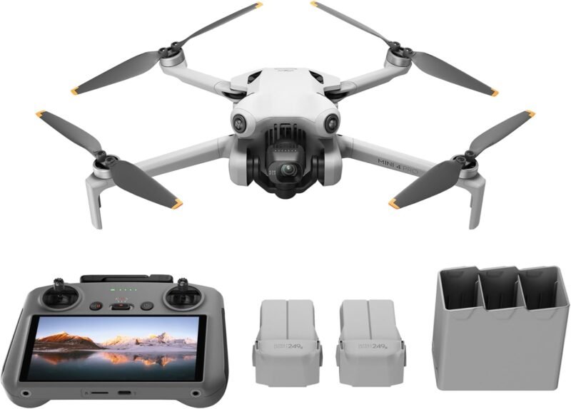 DJI Mini 4 Pro Fly More Combo with DJI RC 2 (screen remote controller), Folding Mini-Drone with 4K HDR Video Camera for Adults, Under 0.549 lbs/249 g, 34-Min Flight Time, 2 Extra Batteries