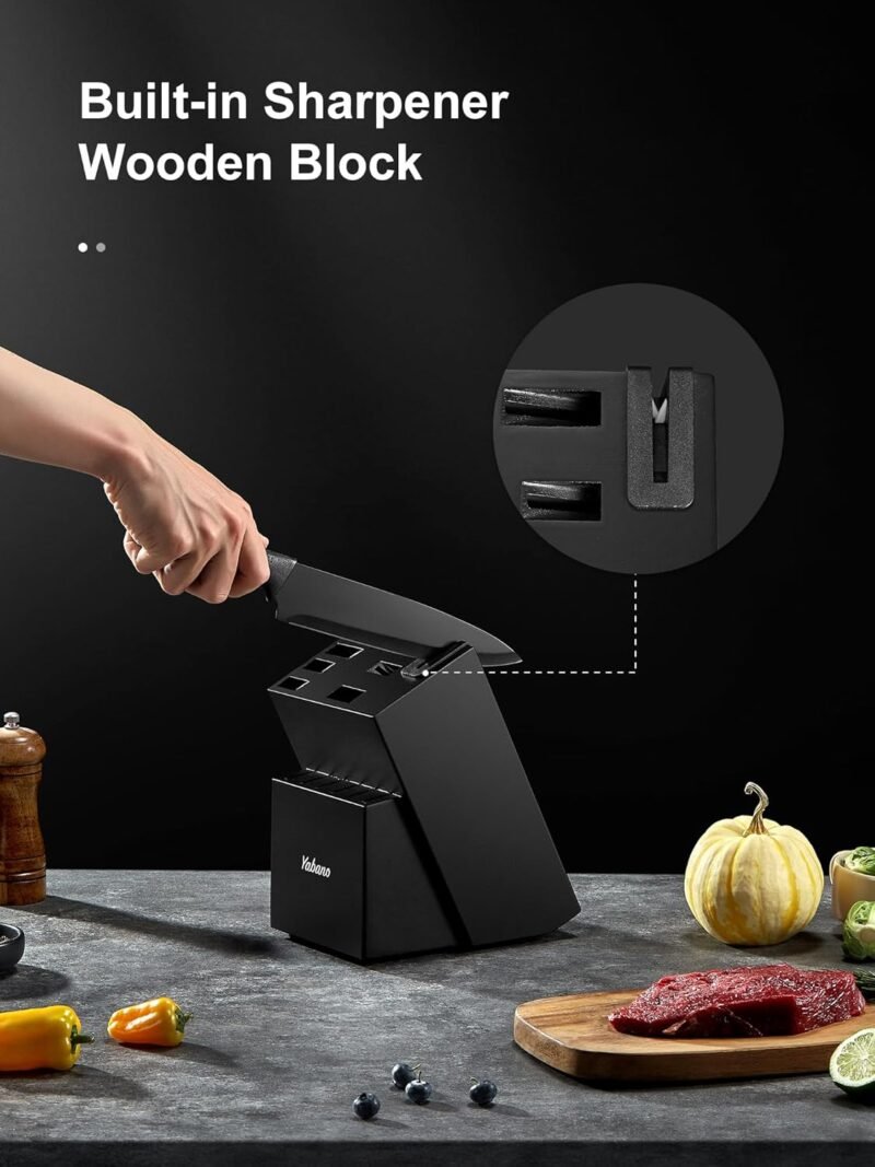 Knife Set, Yabano 14 Pieces Knife Block Set with Built-in Sharpener, Sharp Black Kitchen Knife Set with Block, Dishwasher Safe - Image 3